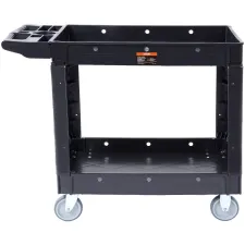 2-Shelf Utility Service Cart, 550 lb, Plastic, 360° Swivel Wheels, Medium Lipped Shelf