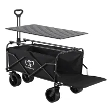 Gardeon Folding Camping Wagon Utility Cart with Tailgate Table, 150L, Black