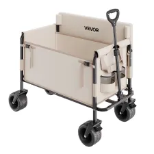 Collapsible Folding Wagon 550lb 220L 2-in-1 Cart with Bench and Adjustable Handle