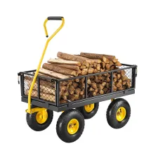 500 Lb Steel Garden Cart Wagon with 10in Tires, Removable Mesh Sides & Rotating Handle
