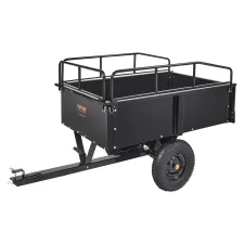 Heavy Duty ATV Trailer Steel Dump Cart, 750lb, 15 Cu Ft, Removable Sides