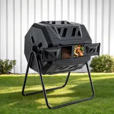 Gardeon Dual-Chamber Compost Bin 160L Rotating Tumbler Black