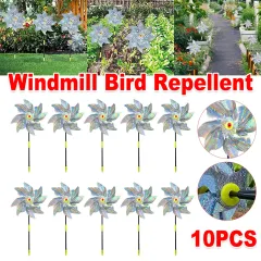 10-Piece Bird-Repelling Reflective Windmill Set for Outdoor Areas