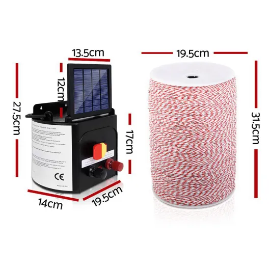 Giantz 5KM Solar Electric Fence Energiser Energizer 0.15J + 2000M Poly Fencing Wire Tape image: 1