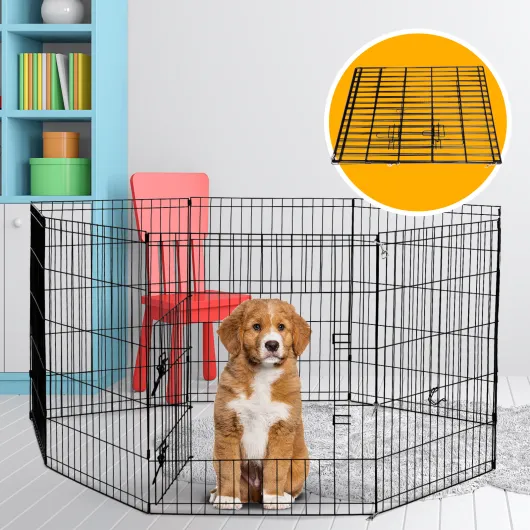 4Paws 8 Panel Playpen Puppy Exercise Fence Cage Enclosure Pets Black All Sizes - 24" - Black image: 1