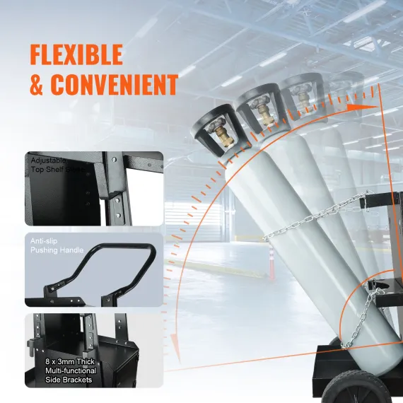 VEVOR Welding Cart, 2-Tier Heavy Duty Welder Cart with Anti-Theft Lockable Cabinet, 265LBS Weight Capacity, 360° Swivel Wheels, Tank Storage Safety Chains, Welding Cabinet for TIG, ARC, Plasma Cutter image: 5