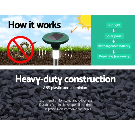 10X Solar LED Snake Repeller Multi Pulse Plus Ultrasonic Pest Rodent Repellent image: 3