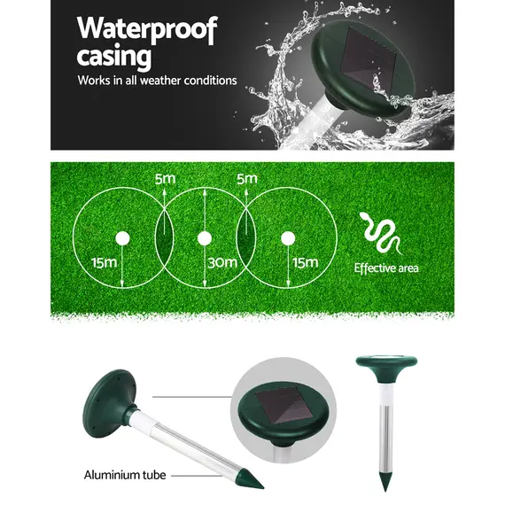 Gardeon Snake Repeller Set of 12 Solar LED Pulse Plus Ultrasonic Pest Rodent Repellent image: 5