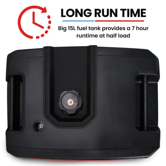 GENPOWER 6.2kW Peak 6.0kW Inverter Generator, Push Button & Remote Start, 15L Tank, Portable w/ Wheels, Camping, Backup image: 7