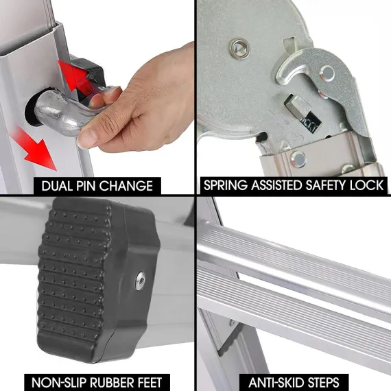 Bullet 2.9m Folding Aluminium Multipurpose Ladder, w/ Workshelf Platform, Spring Assisted Rapid Safety Lock Adjusters image: 4