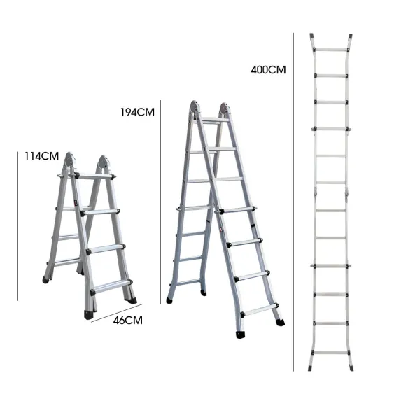 Bullet 4m Folding Aluminium Multipurpose Ladder, w/ Workshelf Platform, Spring Assisted Rapid Safety Lock Adjusters image: 1