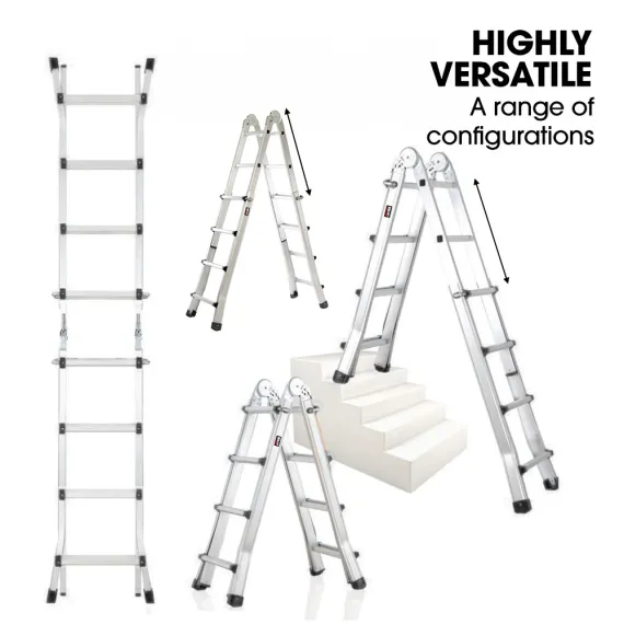 Bullet 4m Folding Aluminium Multipurpose Ladder, w/ Workshelf Platform, Spring Assisted Rapid Safety Lock Adjusters image: 3