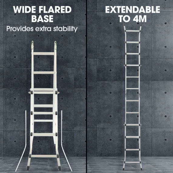 Bullet 4m Folding Aluminium Multipurpose Ladder, w/ Workshelf Platform, Spring Assisted Rapid Safety Lock Adjusters image: 5