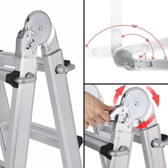 Bullet 4m Folding Aluminium Multipurpose Ladder, w/ Workshelf Platform, Spring Assisted Rapid Safety Lock Adjusters image: 6