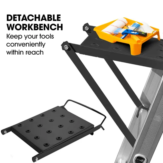 Bullet 4m Folding Aluminium Multipurpose Ladder, w/ Workshelf Platform, Spring Assisted Rapid Safety Lock Adjusters image: 7