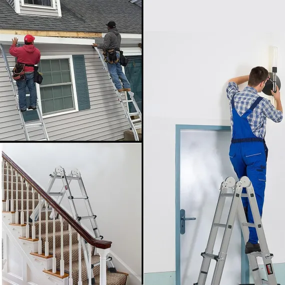 Bullet 4m Folding Aluminium Multipurpose Ladder, w/ Workshelf Platform, Spring Assisted Rapid Safety Lock Adjusters image: 9