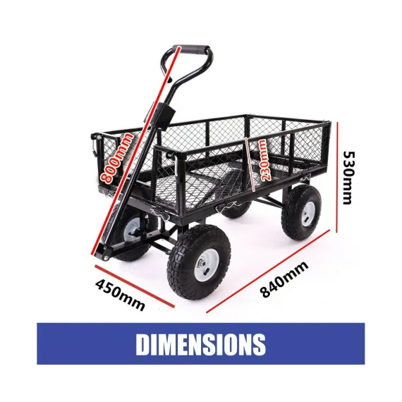 Garden Dump Rolling Mesh Cart with Heavy Duty Steel Frame,10 Inch Pneumatic Tires Maximum Load Capacity of 300 Kg (Black) image: 4