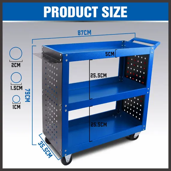 Blue 3-Tier Tool Cart Storage Trolley Toolbox Workshop Garage Organiser 150kg Blue image: 4