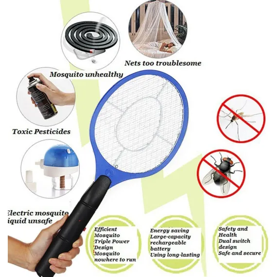 4x BUG ZAPPER RACKET Fly Mosquito Pest Swatter Net Racquet Electric Insect Killer image: 4