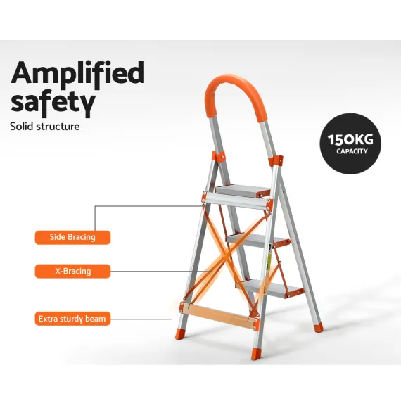 Giantz 3 Step Ladder Multi-Purpose Folding Aluminium Light Weight Non Slip Platform image: 6