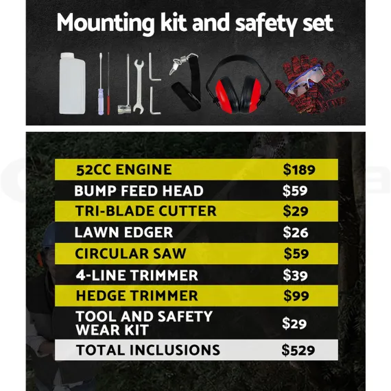 Giantz 52CC 4 Stroke Pole Chainsaw Petrol Hedge Trimmer Tree Pruner 7 In 1 image: 6