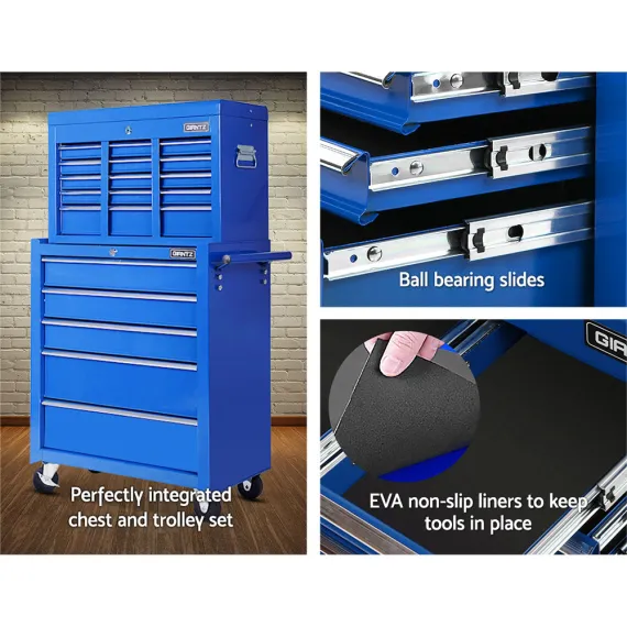 Giantz 14 Drawer Tool Box Cabinet Chest Mechanic Garage Storage Trolley Blue image: 3