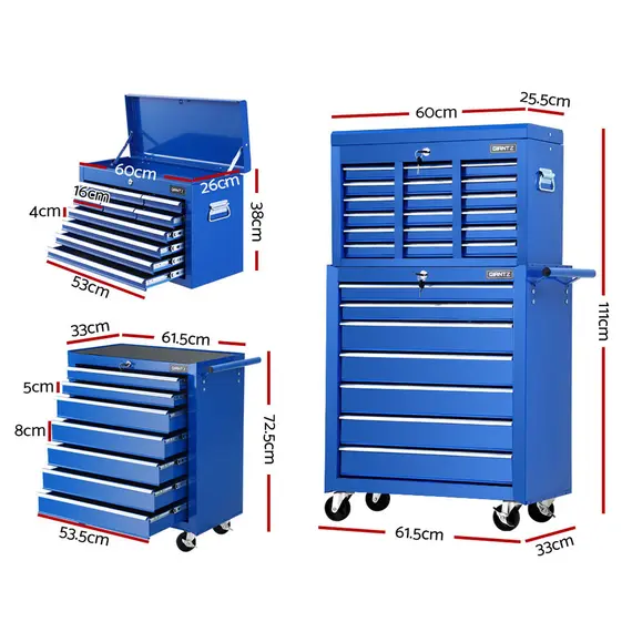 Giantz 17 Drawer Tool Box Cabinet Chest Trolley Toolbox Garage Storage Box Blue image: 1