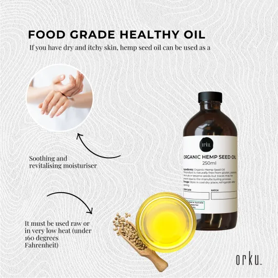 Orku 250ml Organic Hemp Seed Oil - Cold Pressed Food Grade Oils image: 3