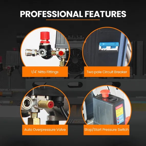 UNIMAC 100L 4.5HP Silent Oil-Free Air Compressor, with Twin Nitto Outlets, 15A Plug image: 5