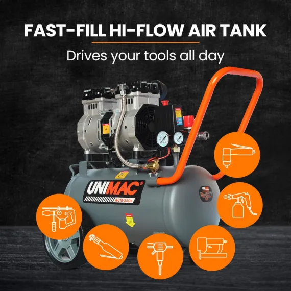 UNIMAC 25L 1.5HP Silent Oil-Free Electric Air Compressor, Portable image: 5