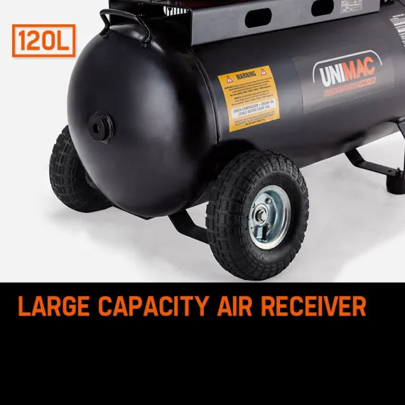 UNIMAC 8HP Air Compressor 115PSI 120L Petrol Powered Industrial Air Conditioning image: 4
