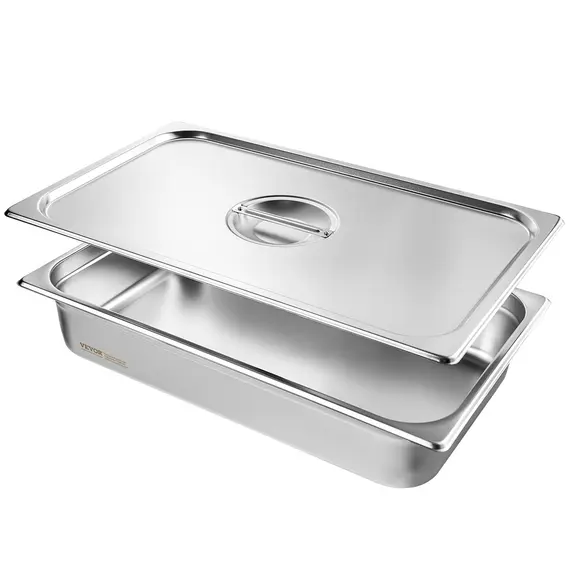 VEVOR 4 Pack Hotel Pans, Full Size Anti-Jam Steam Pan with Lid, 0.8mm Thick Stainless Steel Steam Table Pan, 4-Inch Deep Commercial Table Pan, Catering Storage Food Pan, for Industrial & Scientific
