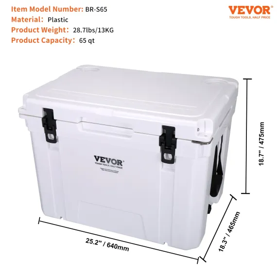 VEVOR Insulated Portable Cooler, 65 qt, Holds 65 Cans, Ice Retention Hard Cooler with Heavy Duty Handle, Ice Chest Lunch Box for Camping, Beach, Picnic, Travel, Outdoor, Keeps Ice for up to 6 Days image: 6