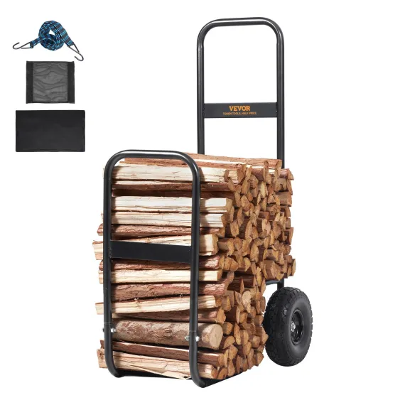 VEVOR Firewood Log Cart Wood Mover Hauler 250 lbs Capacity on PU Wheels Dolly image: 8
