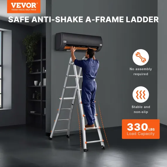 VEVOR Telescoping Ladder A Frame, 13 FT Compact Aluminum Extension Ladder, Multi-Function Portable Collapsible RV Ladder, Telescopic Ladder for Homework Stairs Indoor Outdoor Roof, 330lb Load image: 1