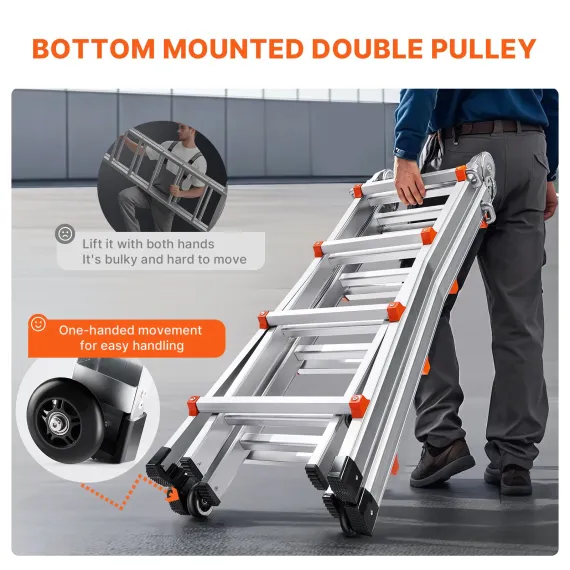 VEVOR Telescoping Ladder A Frame, 13 FT Compact Aluminum Extension Ladder, Multi-Function Portable Collapsible RV Ladder, Telescopic Ladder for Homework Stairs Indoor Outdoor Roof, 330lb Load image: 2