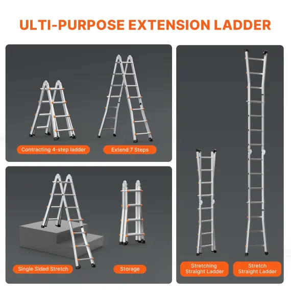 VEVOR Telescoping Ladder A Frame, 13 FT Compact Aluminum Extension Ladder, Multi-Function Portable Collapsible RV Ladder, Telescopic Ladder for Homework Stairs Indoor Outdoor Roof, 330lb Load image: 3