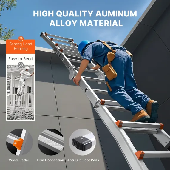 VEVOR Telescoping Ladder A Frame, 13 FT Compact Aluminum Extension Ladder, Multi-Function Portable Collapsible RV Ladder, Telescopic Ladder for Homework Stairs Indoor Outdoor Roof, 330lb Load image: 5