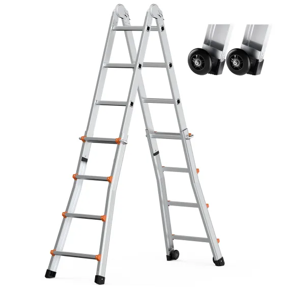 VEVOR Telescoping Ladder A Frame, 13 FT Compact Aluminum Extension Ladder, Multi-Function Portable Collapsible RV Ladder, Telescopic Ladder for Homework Stairs Indoor Outdoor Roof, 330lb Load image: 8