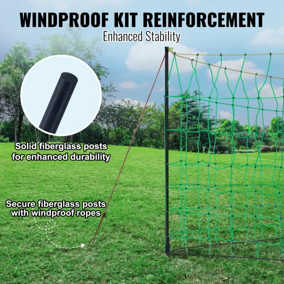 VEVOR Electric Fence Netting, 1.06 x 49.98 m, PE Net Fencing with Posts & Double-Spiked Stakes, Utility Portable Mesh for Goats, Sheep, Lambs, Deer, Hogs, Dogs, Used in Backyards, Farms, and Ranches image: 2