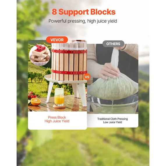 VEVOR Fruit Wine Press Manual Press for Wine Making 3.2 Gal/12L Wood Basket image: 1