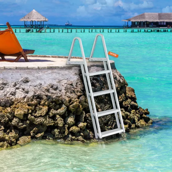 VEVOR Dock Ladder, Removable 4 Steps, 350 lbs Load Capacity, Aluminum Alloy Pontoon Boat Ladder with 4'' Wide Step & Nonslip Mat, Easy to Install for Ship/Lake/Pool/Marine Boarding image: 7