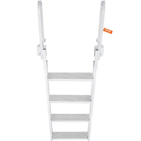 VEVOR Dock Ladder Flip Up 4 Steps, 159 kg Load Capacity, Aluminum Pontoon Boat Ladder with 4" Wide Step & Nonslip Mat,Swimm Step Ladder for Ship/Lake/Pool/Marine Boarding
