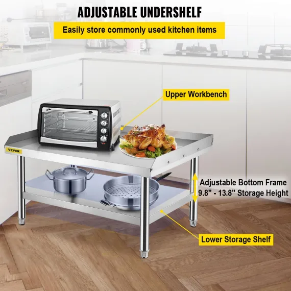 VEVOR Stainless Steel Equipment Grill Stand, 152x76x61 cm Stainless Table, Grill Stand Table with Adjustable Storage Undershelf, Equipment Stand Grill Table for Hotel, Home, Restaurant Kitchen image: 3