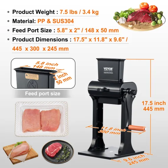 VEVOR Commercial Meat Tenderizer, Heavy Duty Stainless Steel Meat Tenderizer Machine, Quick and Easy Manual Operation Kitchen Tool, 148mm Feed Port for Beef, Turkey, Chicken, Pork, Steak, and Fish image: 6