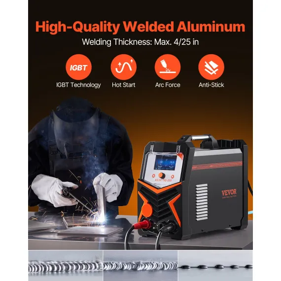VEVOR TIG Welder 6-In-1 AC/DC Welding Machine Pulse Spot MMA Stick IGBT Inverter image: 3