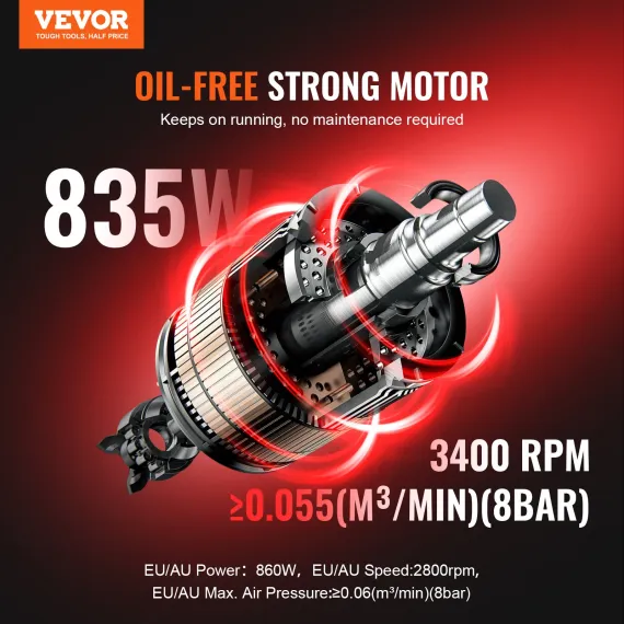 VEVOR Air Compressor Compact Portable Oil Free Compressor 8L 8bar image: 1