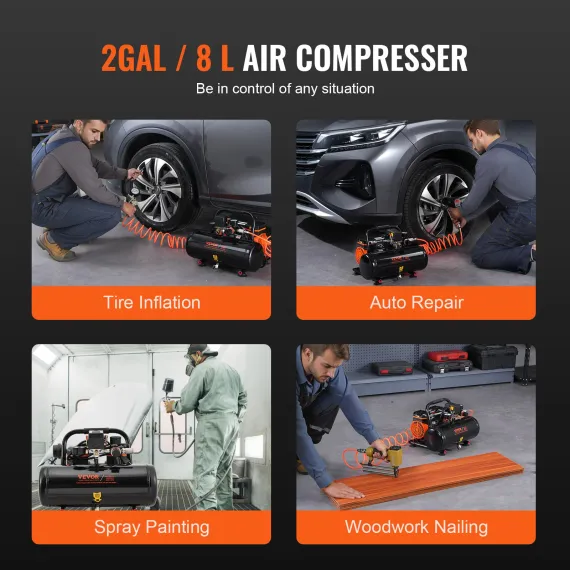 VEVOR Air Compressor Compact Portable Oil Free Compressor 8L 8bar image: 5