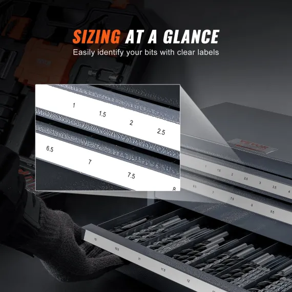 VEVOR Drill Bit Dispenser Cabinet, Three-Drawer Drill Bit Organizer Cabinet for 1mm to 13mm, Steel Drill Dispenser Organizer Cabinet with Labels, Stackable Drill Dispenser for Drill Bit Storage image: 3