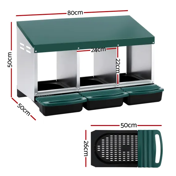 i.Pet Chicken Nesting Box Roll Away 3 Holes Metal Wall Mounted Nest Box Green image: 1